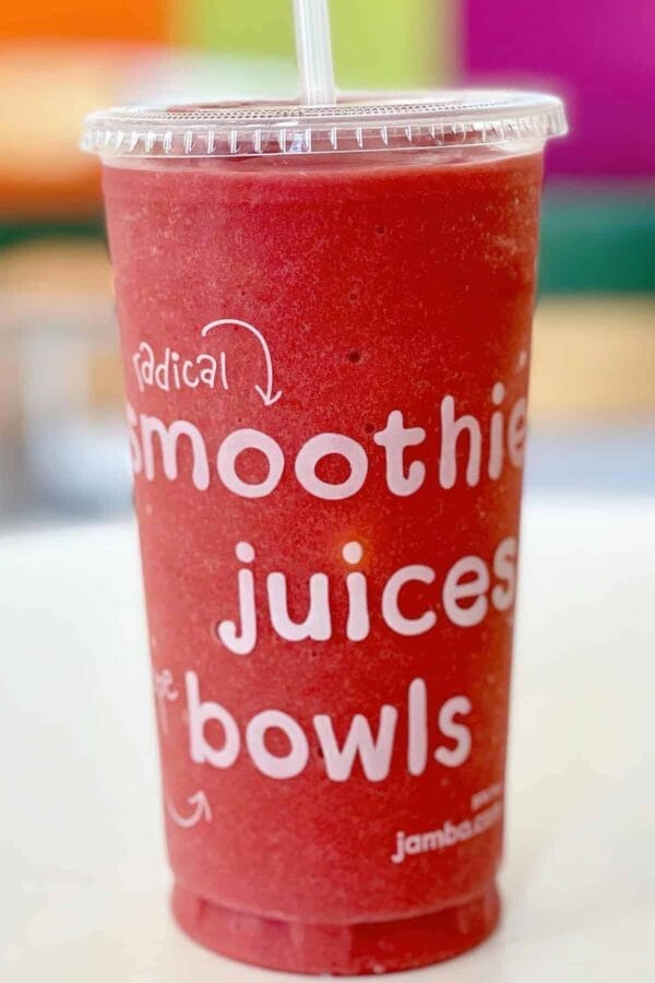 Jamba Juice Secret Menu Berry Lime Sublime smoothie in a glass, at the store.