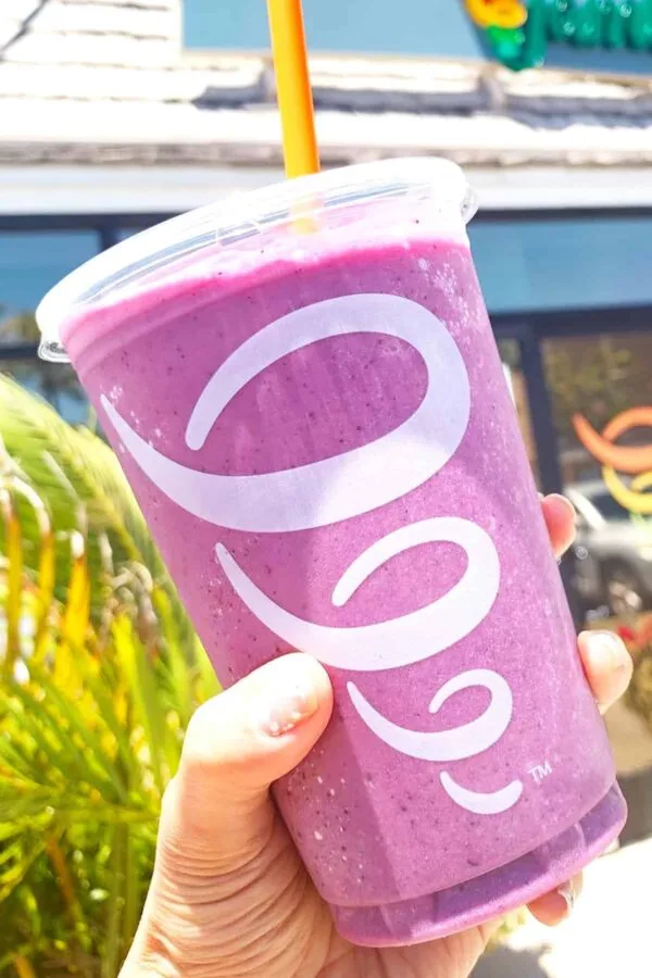 Jamba Juice Secret Menu Orchid Oasis Smoothie 1 Jamba Juice Secret Menu Orchid Oasis smoothie in a glass, at the store.