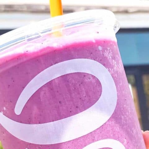 Jamba Juice Secret Menu Orchid Oasis smoothie in a glass, at the store.