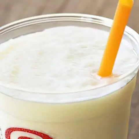 Jamba Juice Secret Menu Pina Colada smoothie in a glass, at the store.