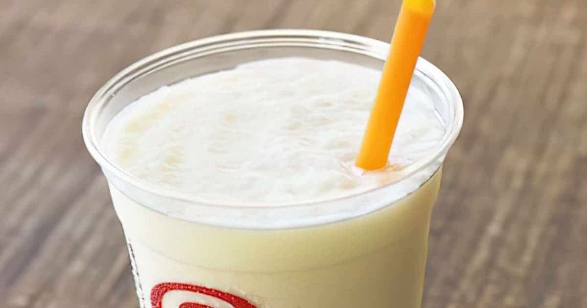 Jamba Juice Secret Menu Pina Colada smoothie in a glass, at the store.