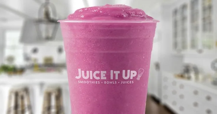 Juice It Up Dragon Fruit Sunset Smoothie 8 Juice It Up Dragon Fruit Sunset smoothie in a glass, on my kitchen counter.