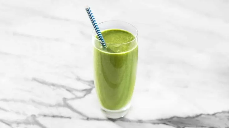 Nutribullet Skinny Blast smoothie in a glass, on my kitchen table.