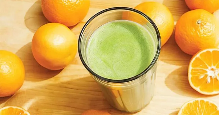 Ninja Blender Tangerine Protein Machine Smoothie 7 Ninja Blender Tangerine Protein Machine smoothie in a glass, on my kitchen counter, surrounded by fresh fruit.
