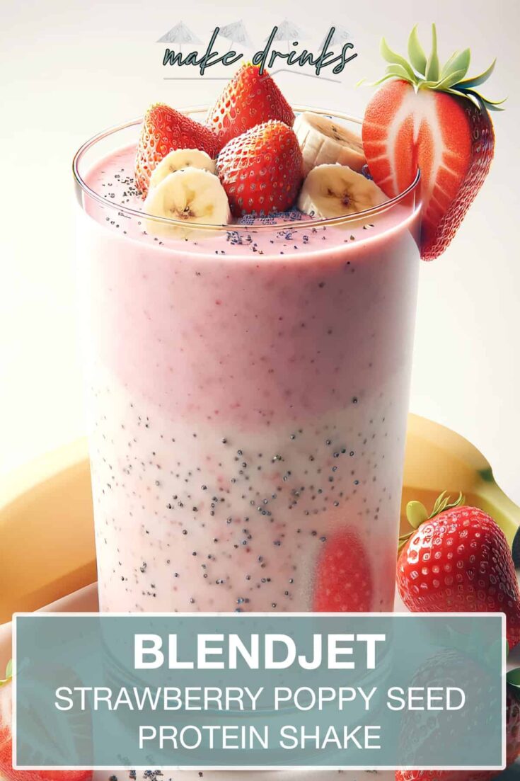 blendjet strawberry poppy seed protein shake smoothie recipe pin