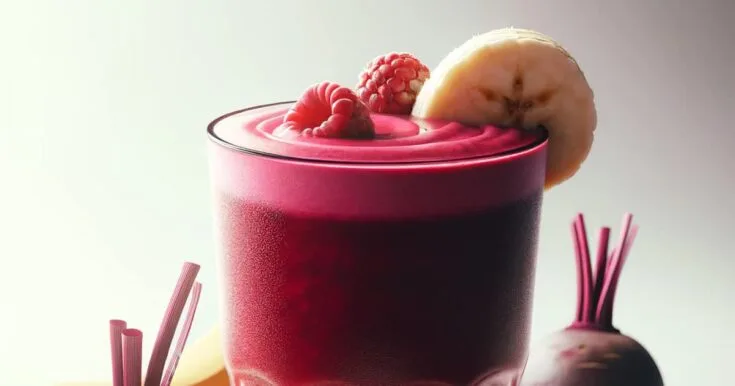 BlendJet Vampire Beetroot Smoothie 6 BlendJet Vampire Beetroot smoothie in a glass, on my kitchen counter, surrounded by fresh fruit and vegetables.